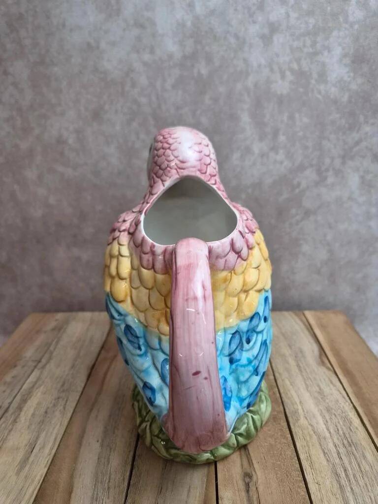 Multicoloured parrot jug in slipware – vintage earthenware