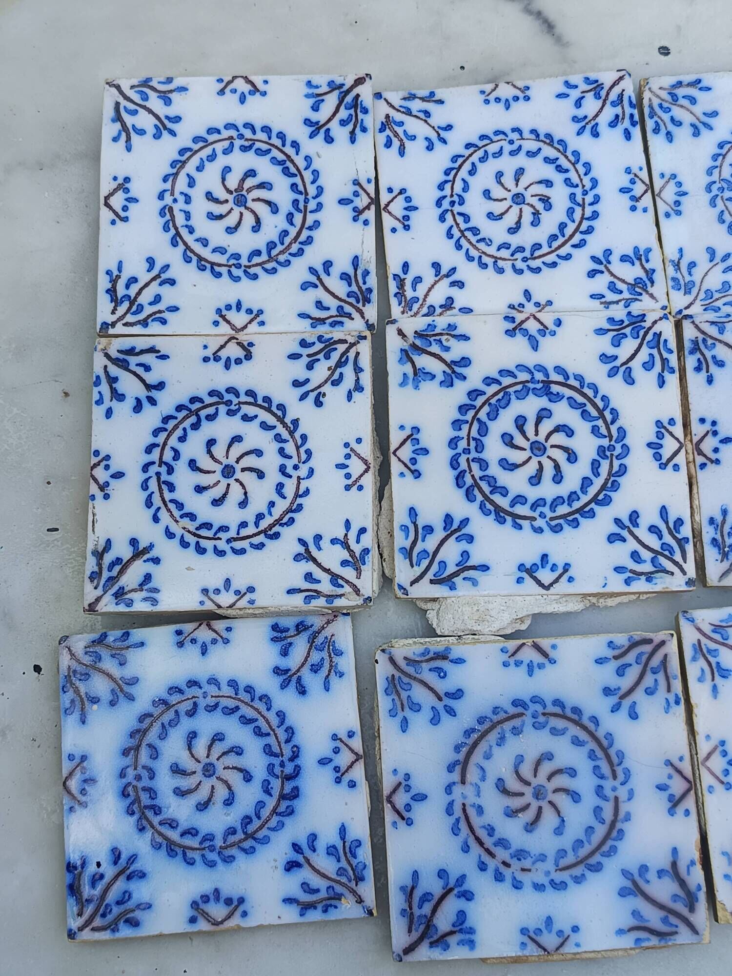 17 old tiles from Desvres Fourmaintraux-Courquin – 11 × 11 cm 19th century