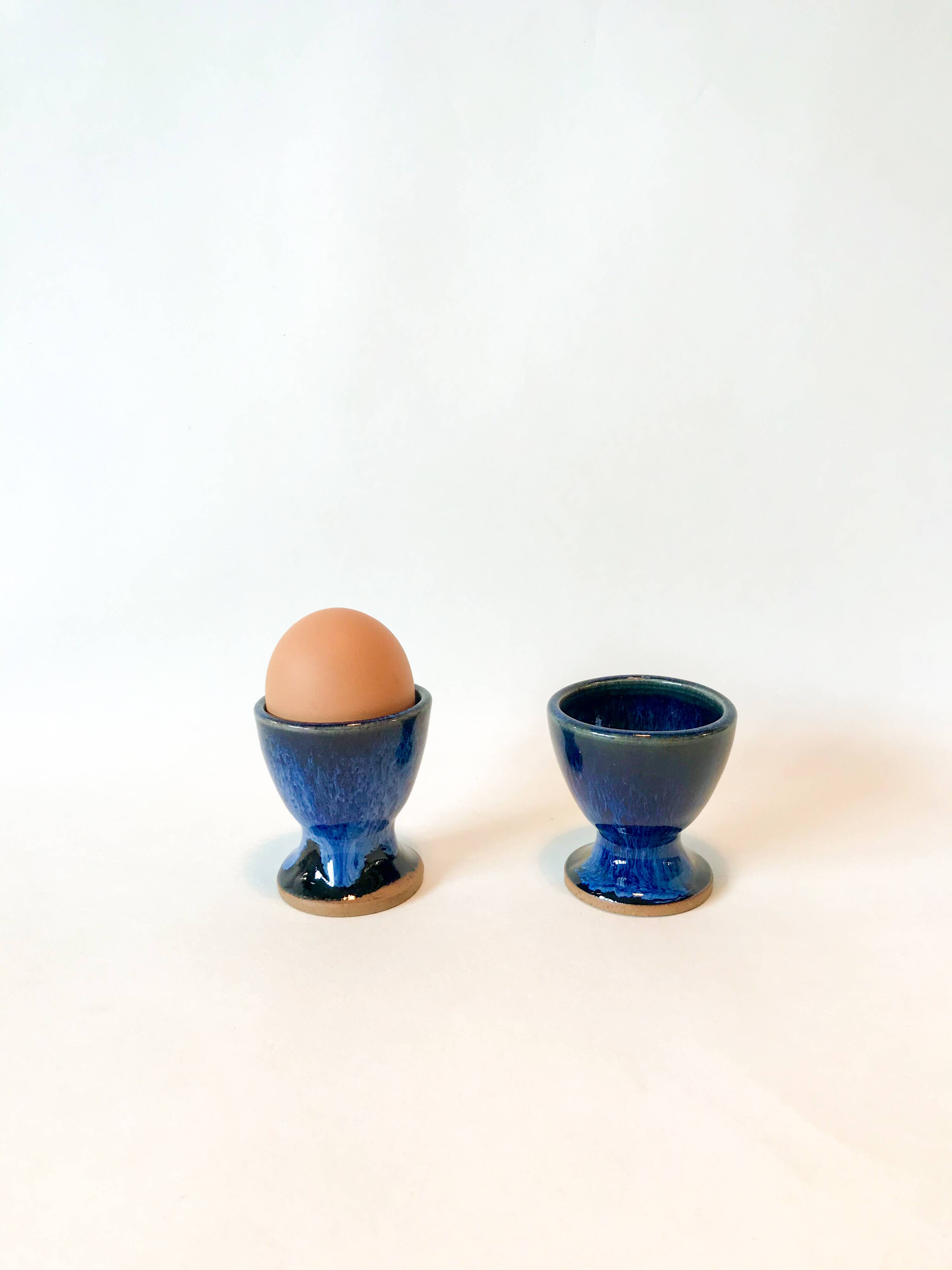duo of egg cups in stoneware / blue ceramic from the 70s