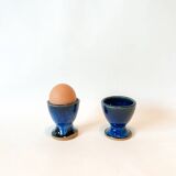 duo of egg cups in stoneware / blue ceramic from the 70s