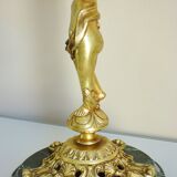 Candelabra, 6-pointed candlestick, marble, bronze, putti decoration, putto