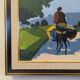 Peinture à l’huile suédoise de scène de rue « Rider on the Road » milieu XXème, encadrée
