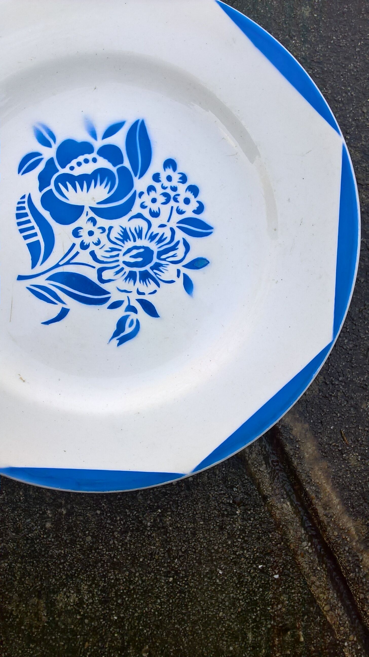 Lot of 4 plates in faience Digoin Sarreguemines "Blue Flower"