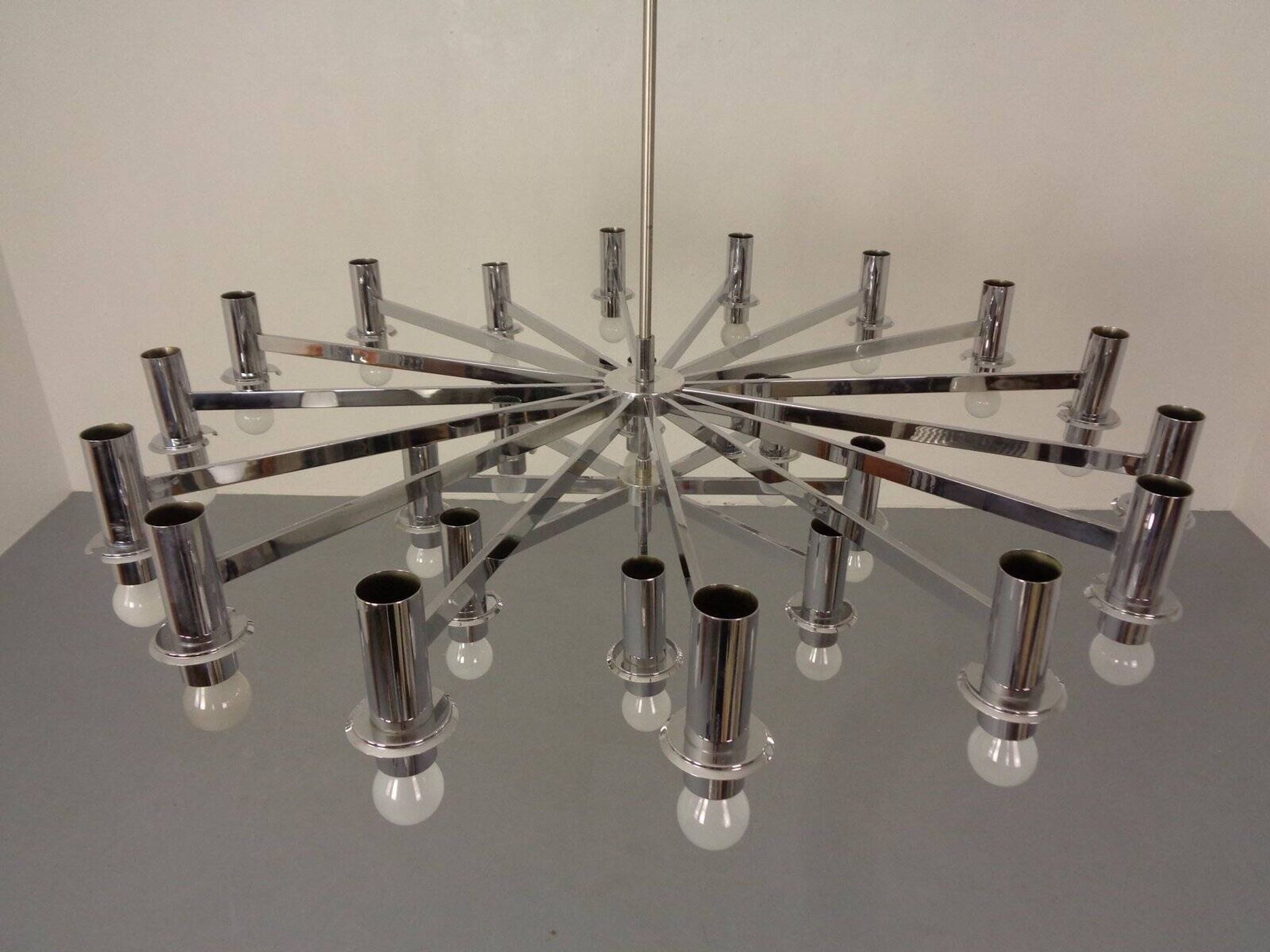 Large chromed spider Sputnik lamp with 24 hand-blown ice glass balls from Ott International, Germany, 1960s.
