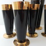 Vintage 1950s black and gold glass lemonade service.