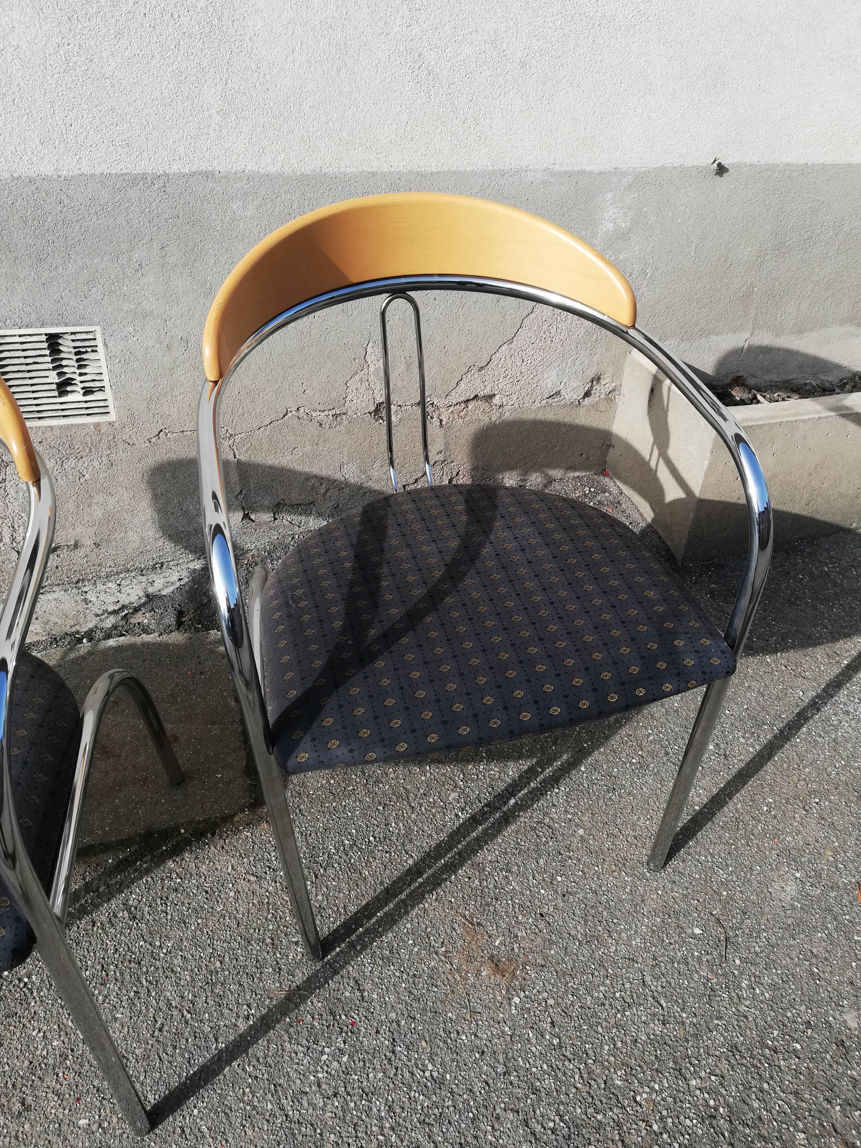 Set de 3 chaises vintage tissu bleu