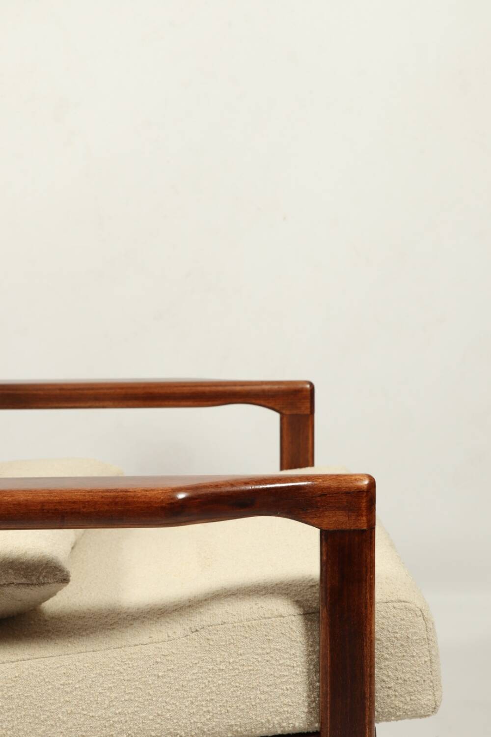 Vintage dark wood beige bouclé armchair by Z.Baczyk 1965