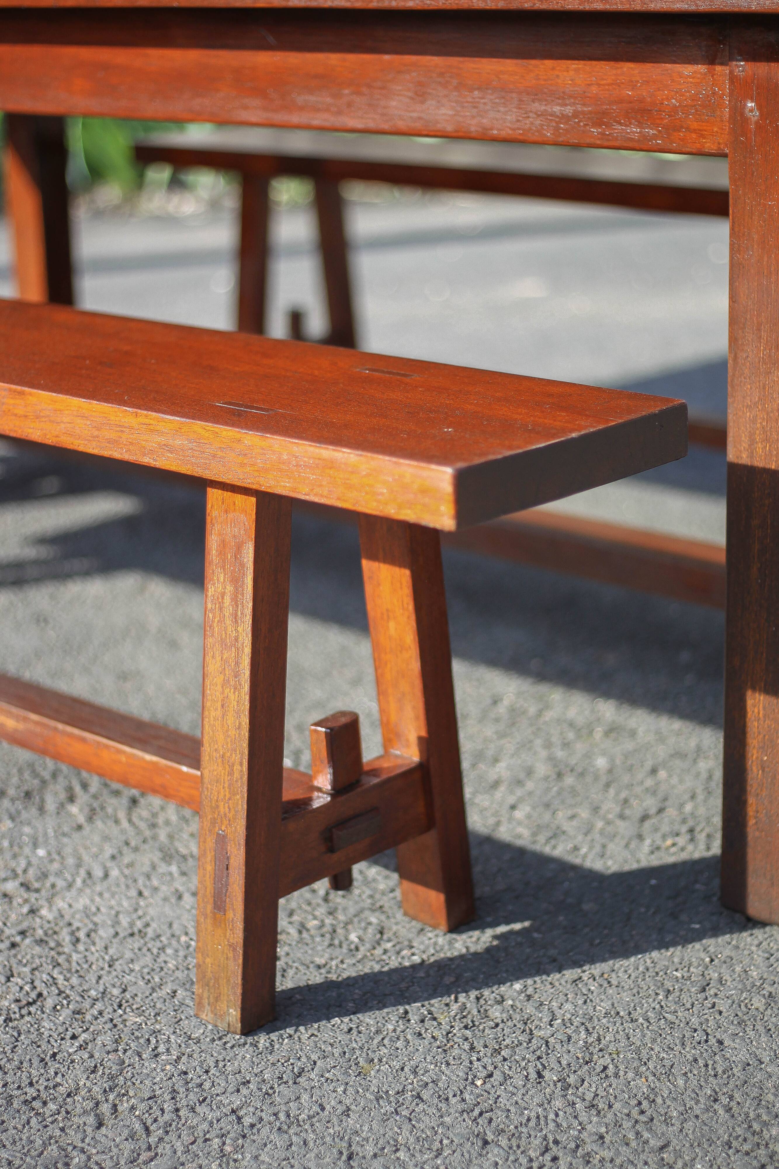 Farmhouse table with extensions and its 2 benches, living room table, solid wood table, kitchen, chalet, ca
