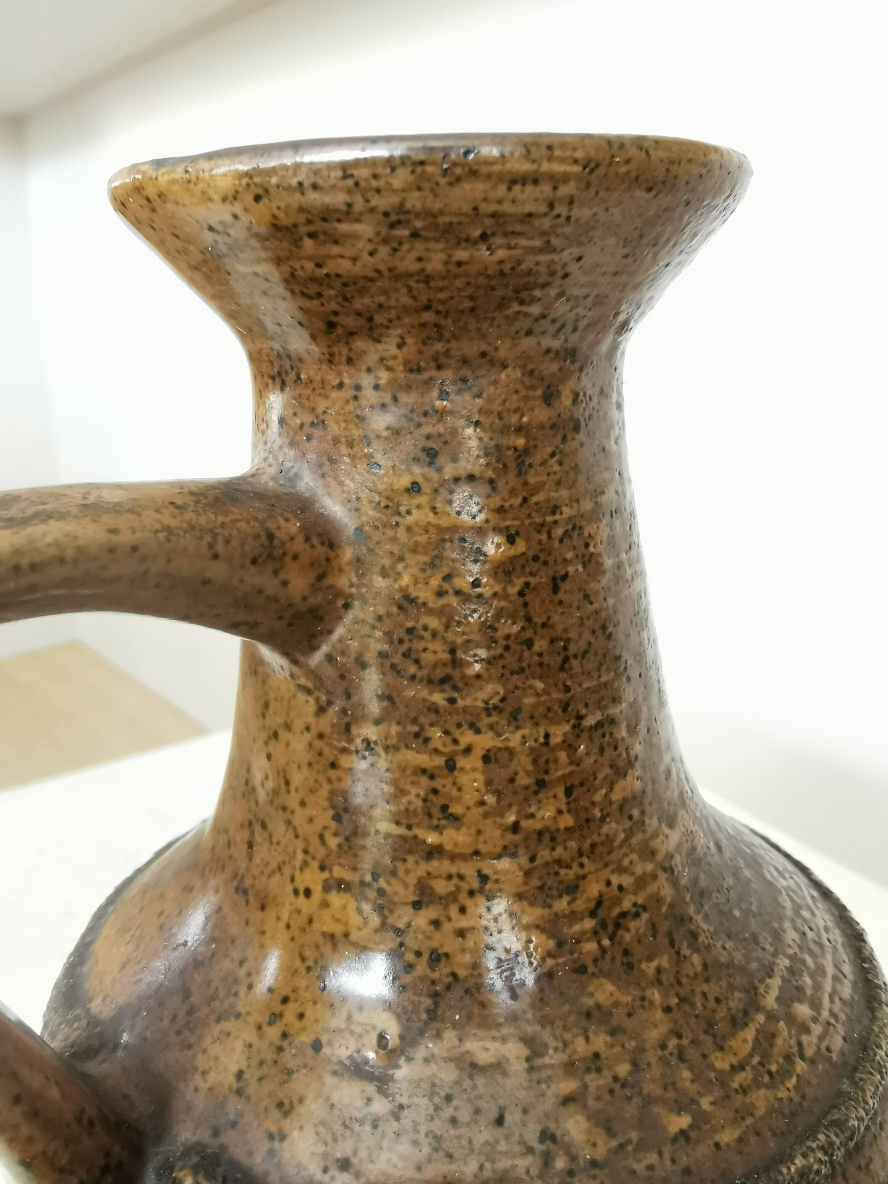 Rustic Ceramic Jug: 1970s West German Pottery Vase, Boho Decor