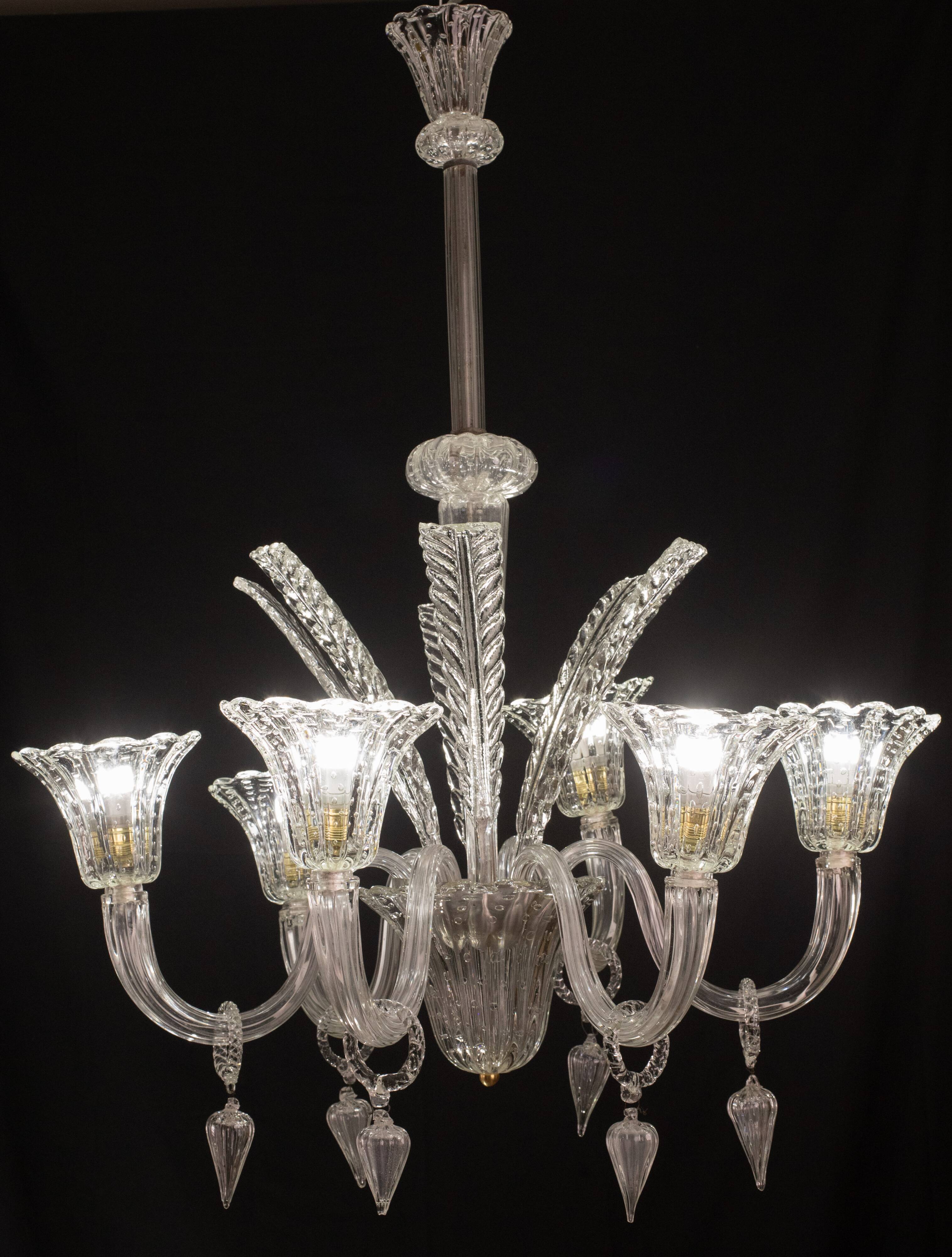 Extraordinary Art Decò Barovier e Toso Chandelier, Murano “Bubble” Glass, 1940s
