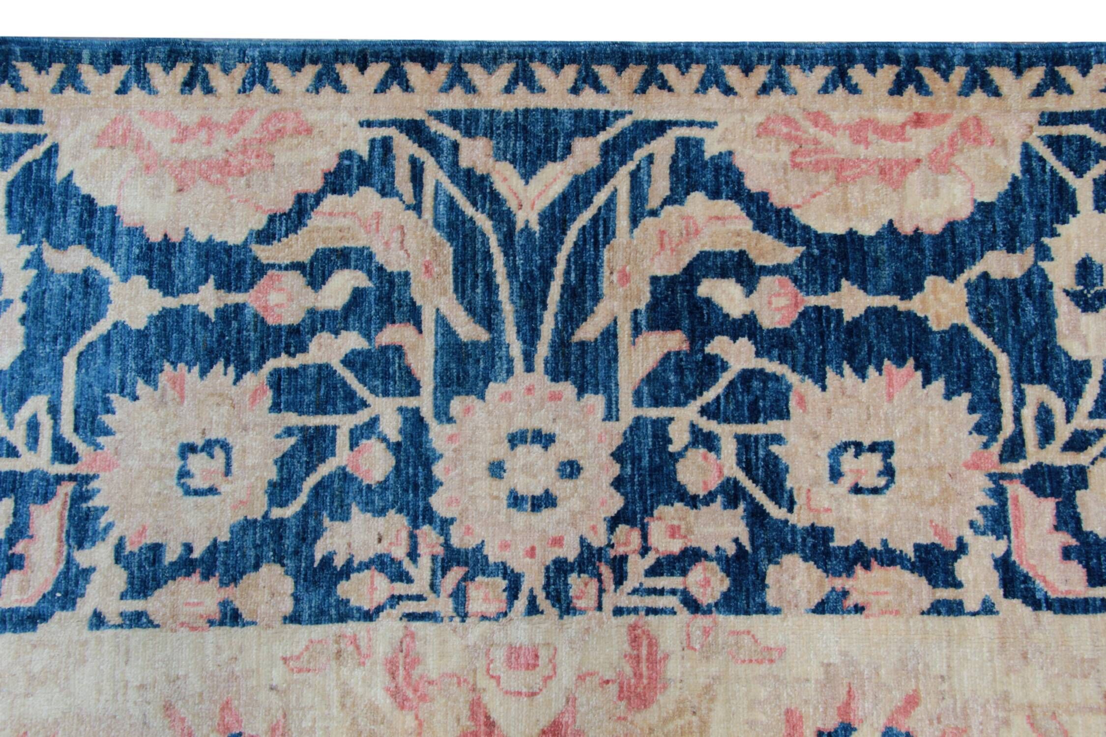 Handknotted Light Blue Rug Cream Wool Floral Zeigler Carpet Home Interior