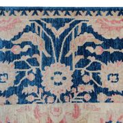 Tapis en laine crème floral Zeigler à nouer à la main, bleu clair, pour intérieur.