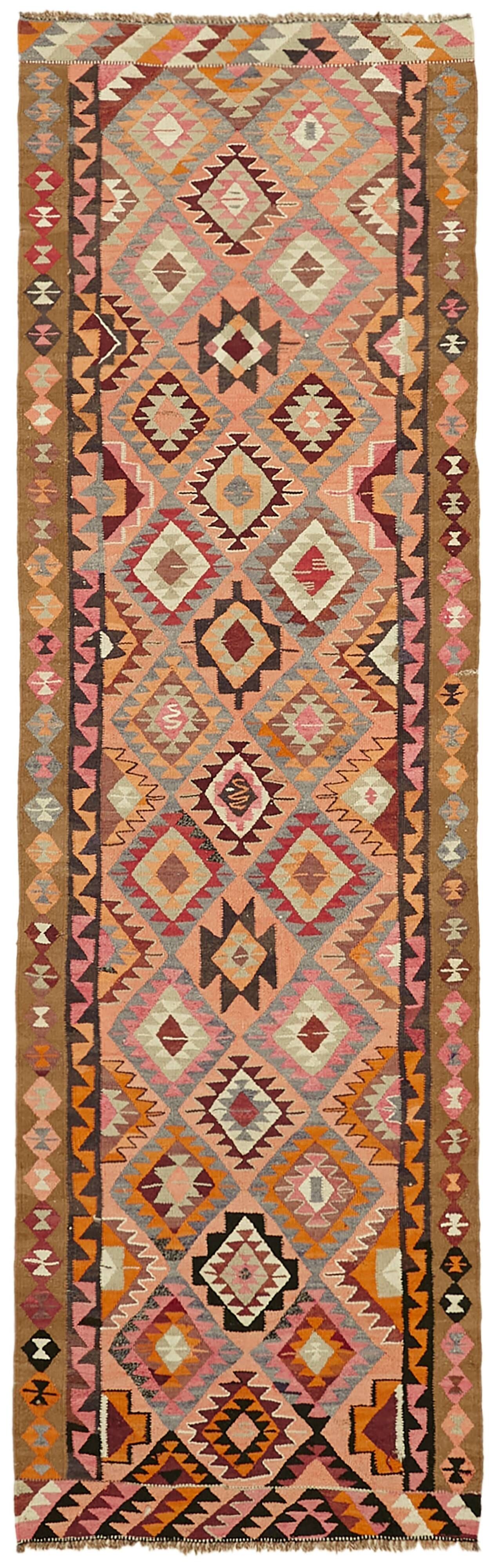 Turkish Handwoven Vintage Herki Kilim 103 cm x 316 cm