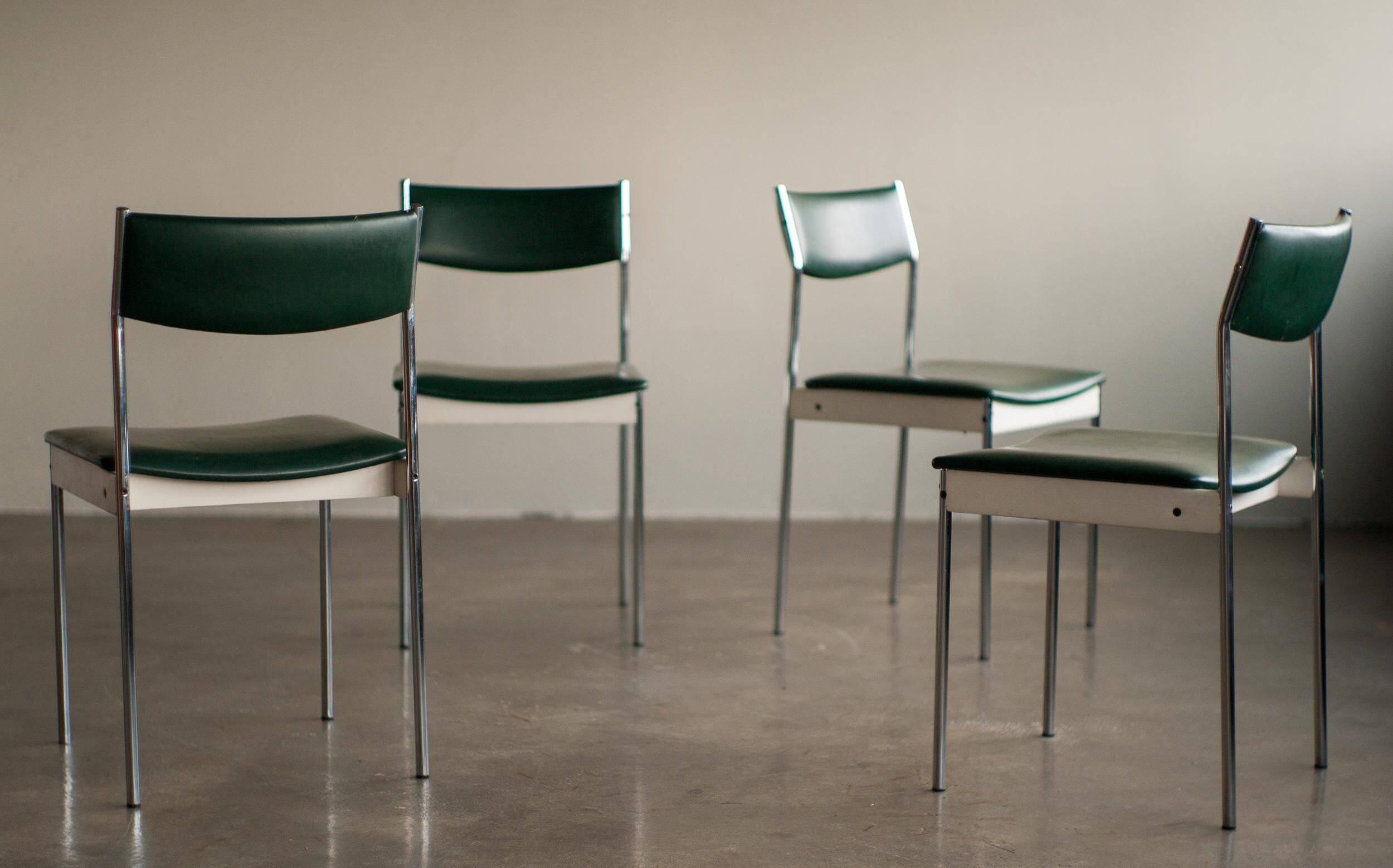 Minimalist set of four Dutch mid-century dining chairs, c. 1960.