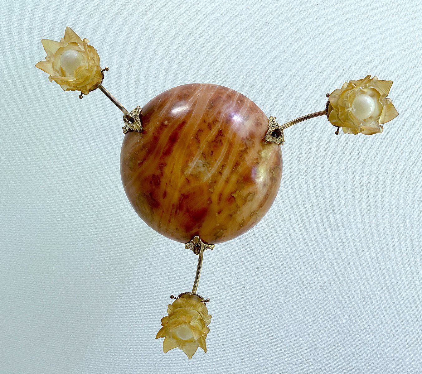Art Deco pendant light in alabaster marble and bronze,1920s
