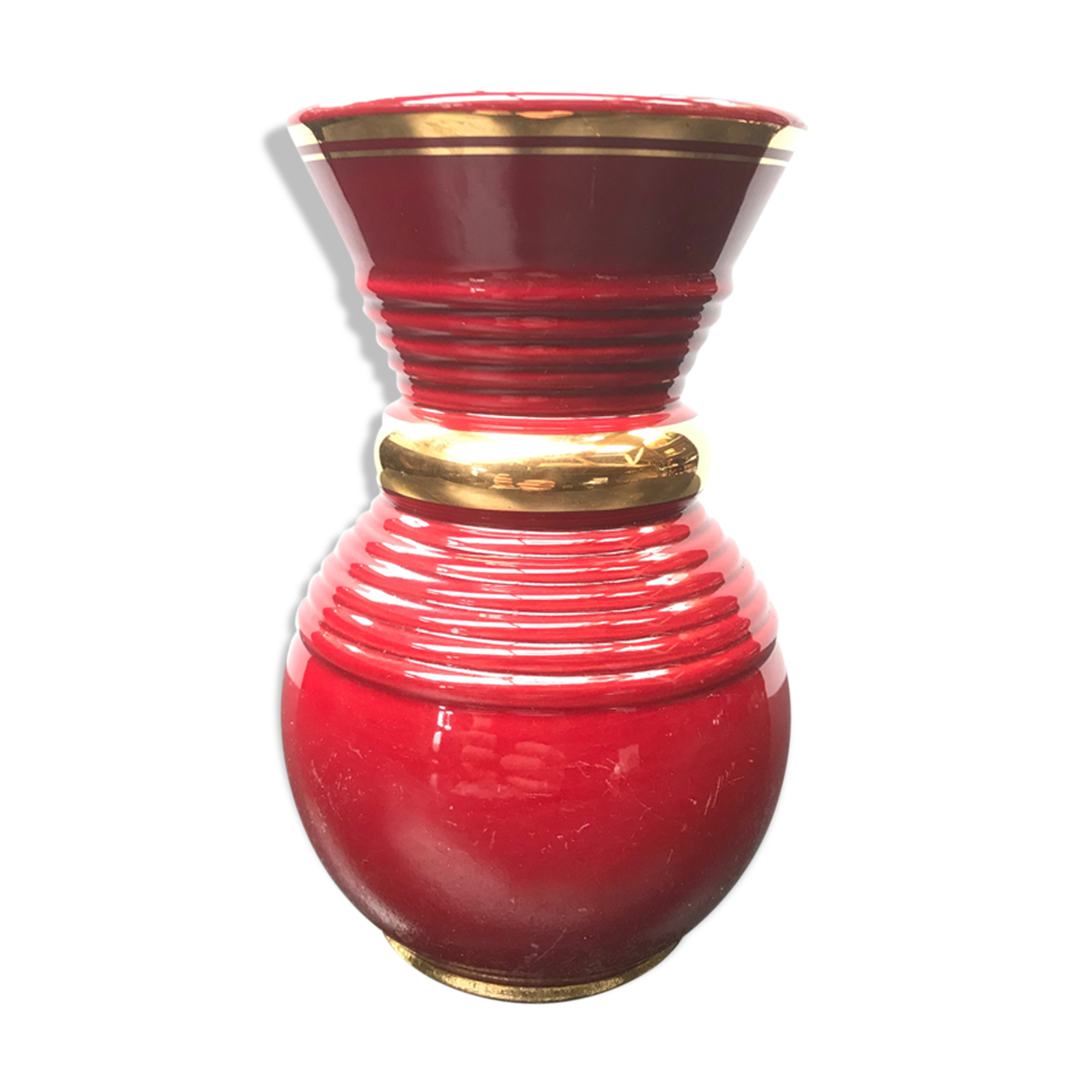 Old red & gold ceramic verceram vase