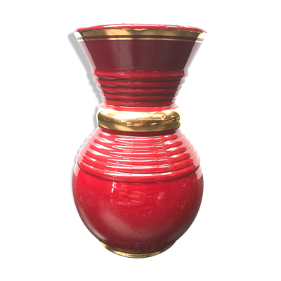 Ancien vase verceram céramique rouge & dorée