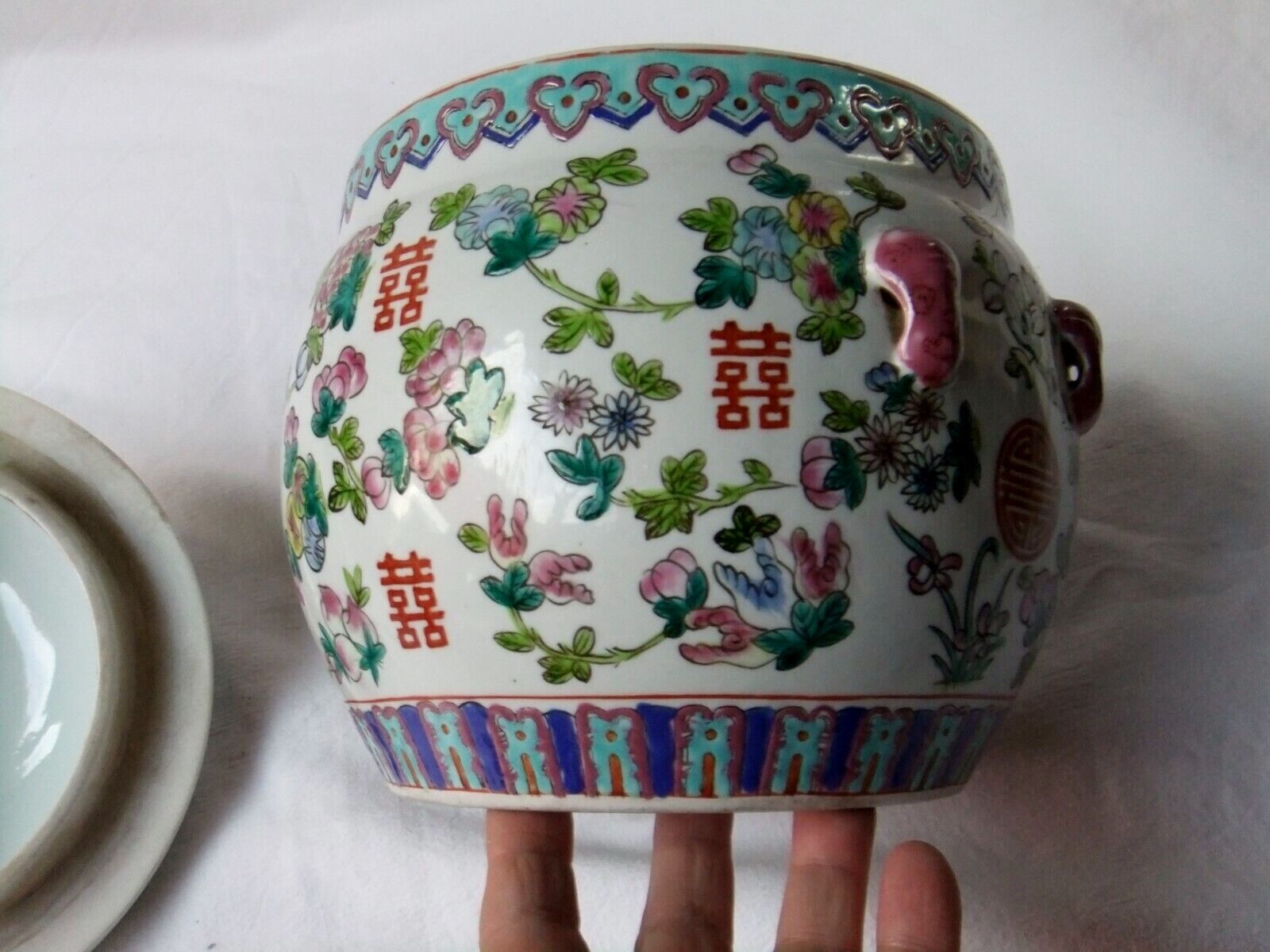 Covered pot with ginger porcelain canton polychrome