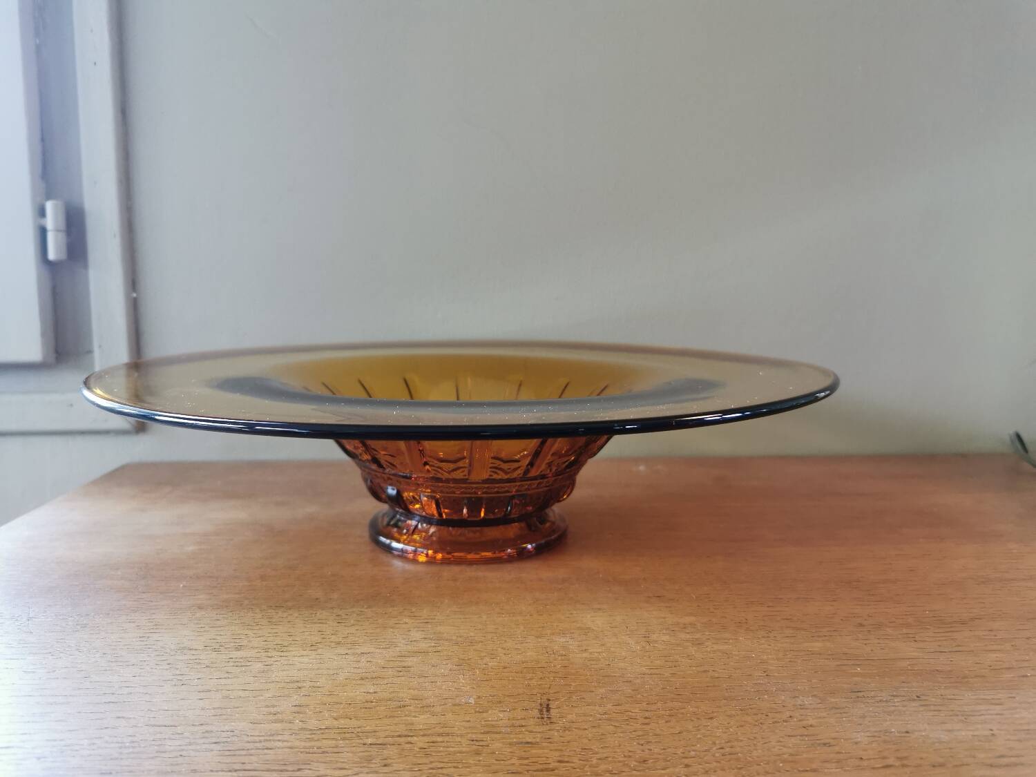 Large Amber Art Deco Glass Bowl