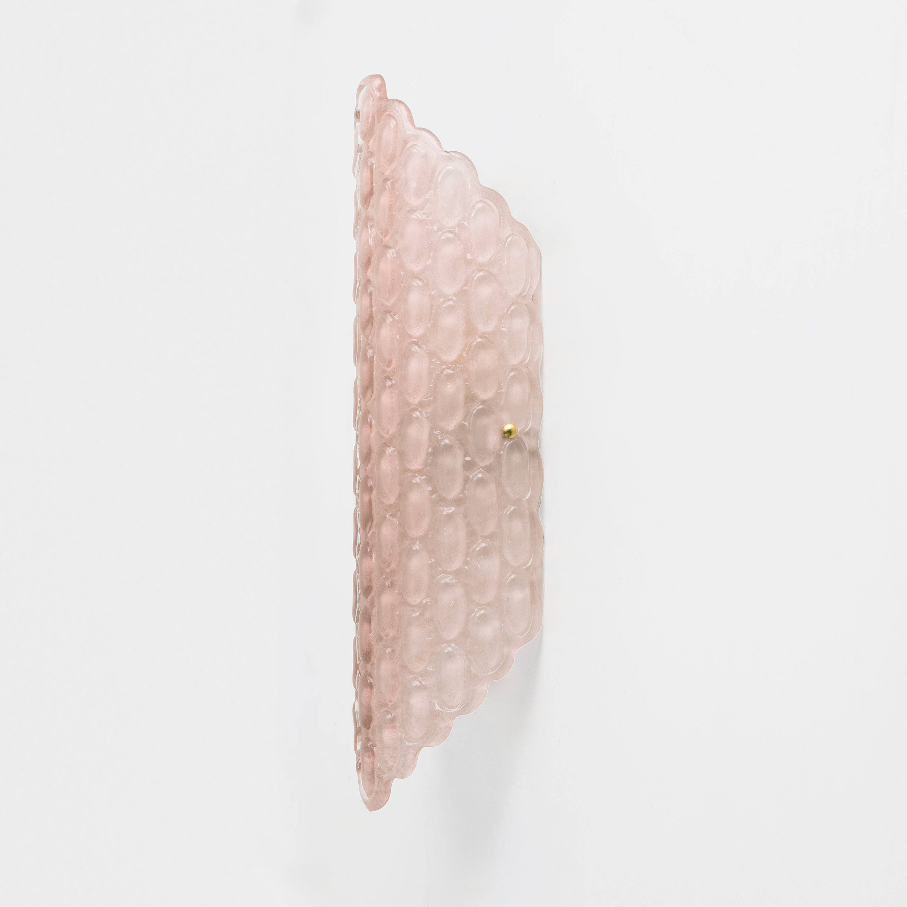 Pair of Pink Murano Glass Wall Sconces with Textured Relief