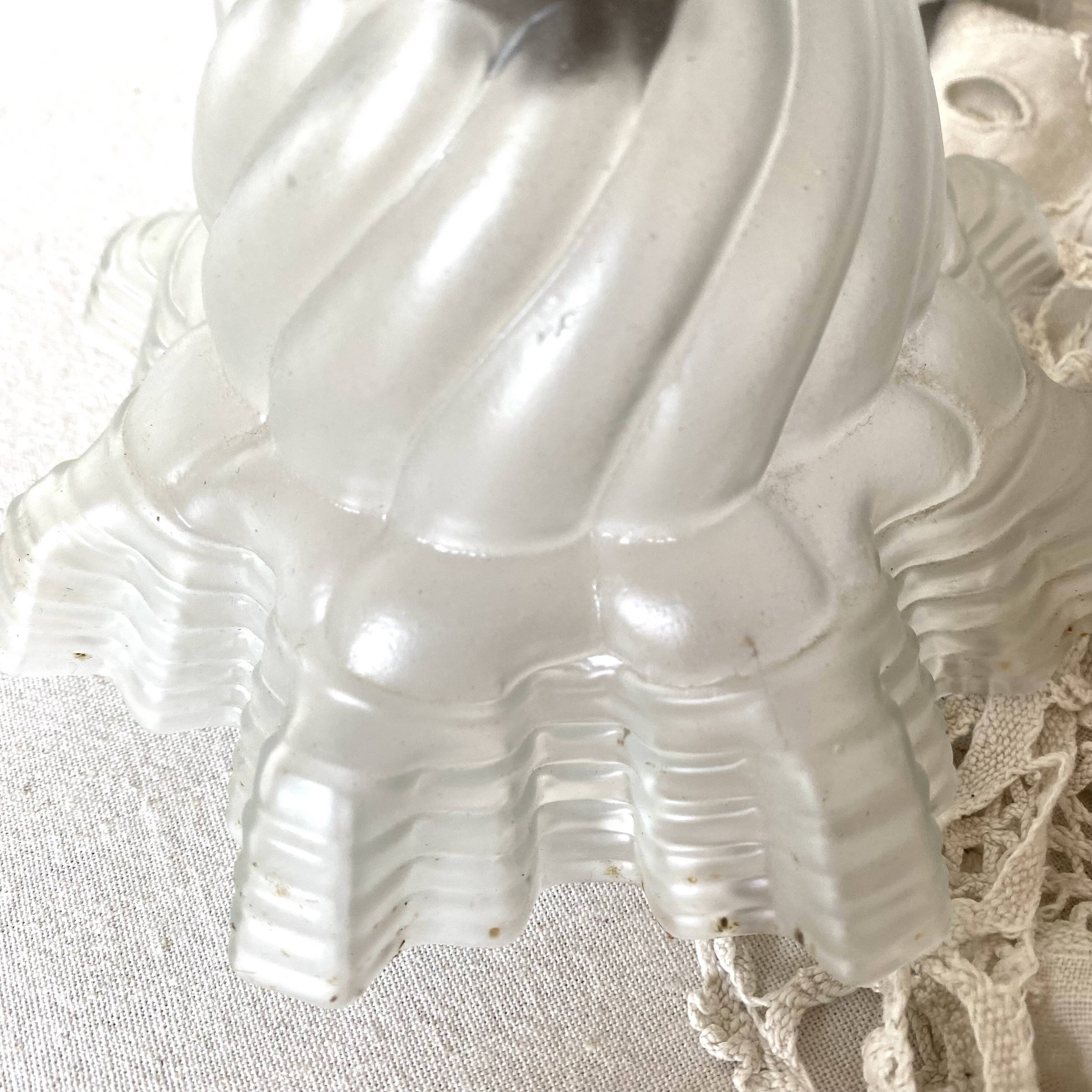 Antique swan neck wall lamp with frosted glass and porcelain