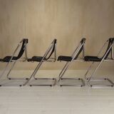 Set of 4 leather and chrome chairs from the 1960s