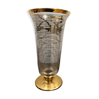Glass vase with gold bird decoration