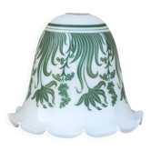 Opaline globe with green flower patterns, bell-shaped lampshade with a corolla.