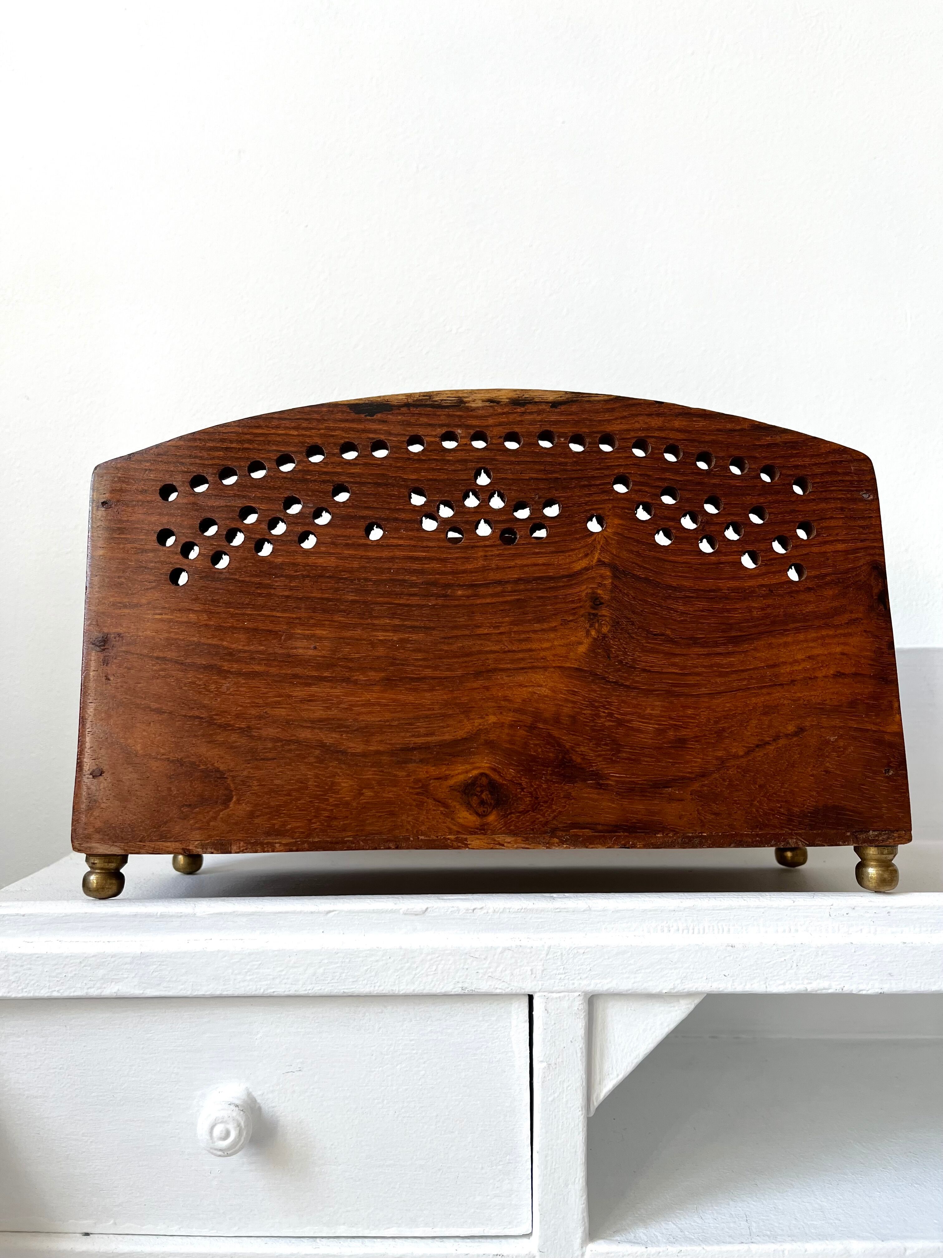 Vintage mail rack in wood and brass