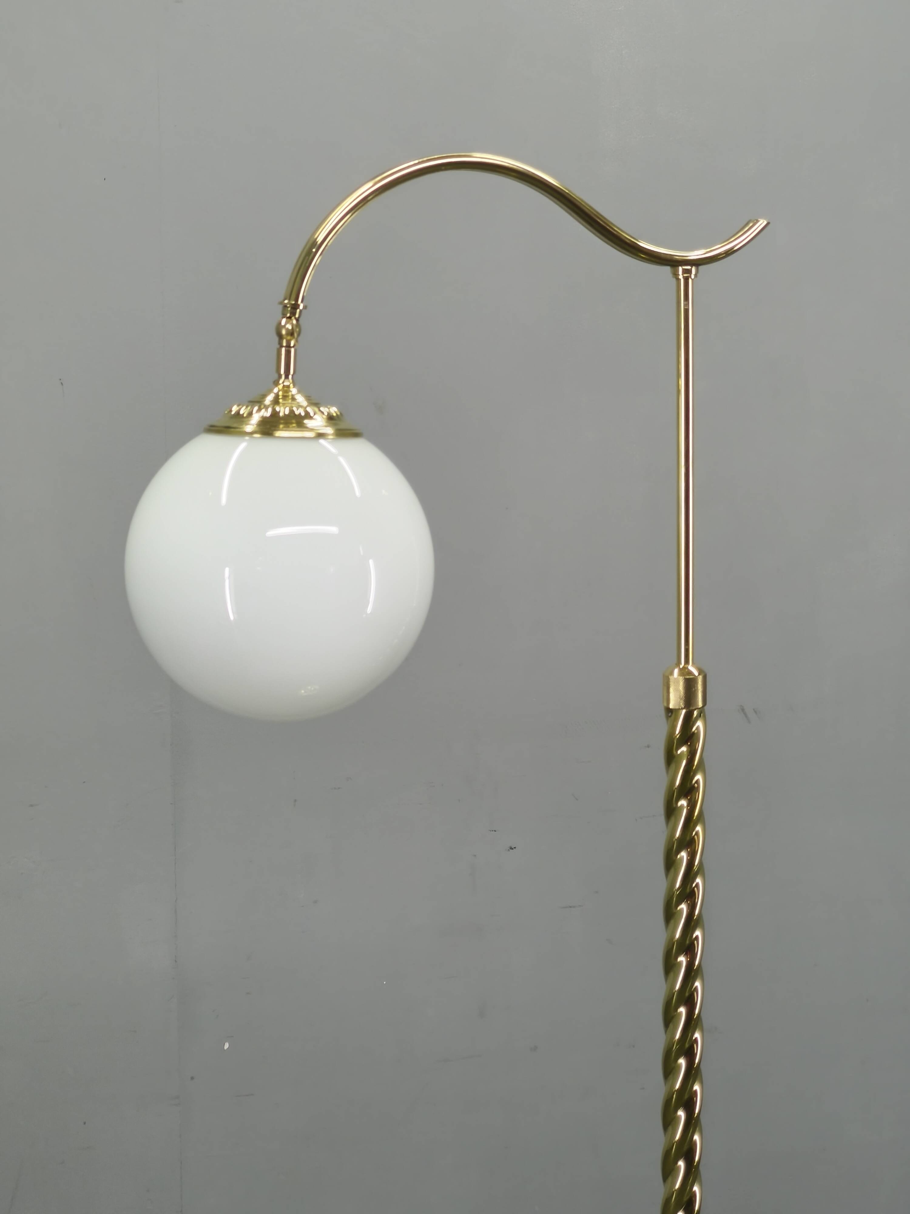 Italian Art Deco Brass Floor Lamp with Glass Globe, 1930s