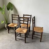 Set of 4 straw chairs from the 50s Dudouyt