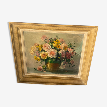 Painting 'Bouquet of roses' Emile Prodhon