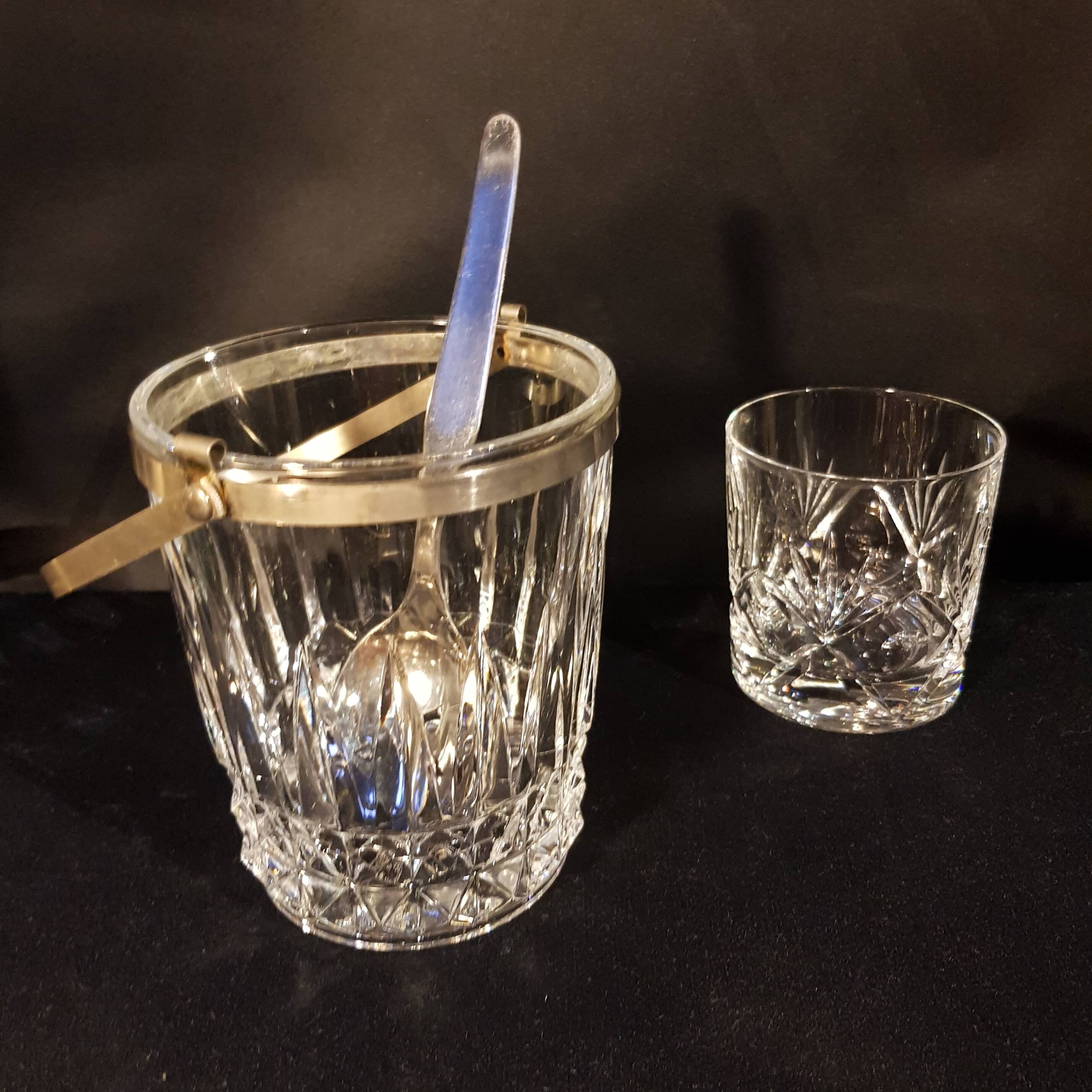 Crystal ice bucket and stainless steel spoon