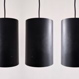 Set of 3 black cylinder pendant lamps, by Eila & John Meiling for Louis Poulsen, Denmark 1967