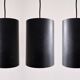 Set of 3 black cylinder pendant lamps, by Eila & John Meiling for Louis Poulsen, Denmark 1967