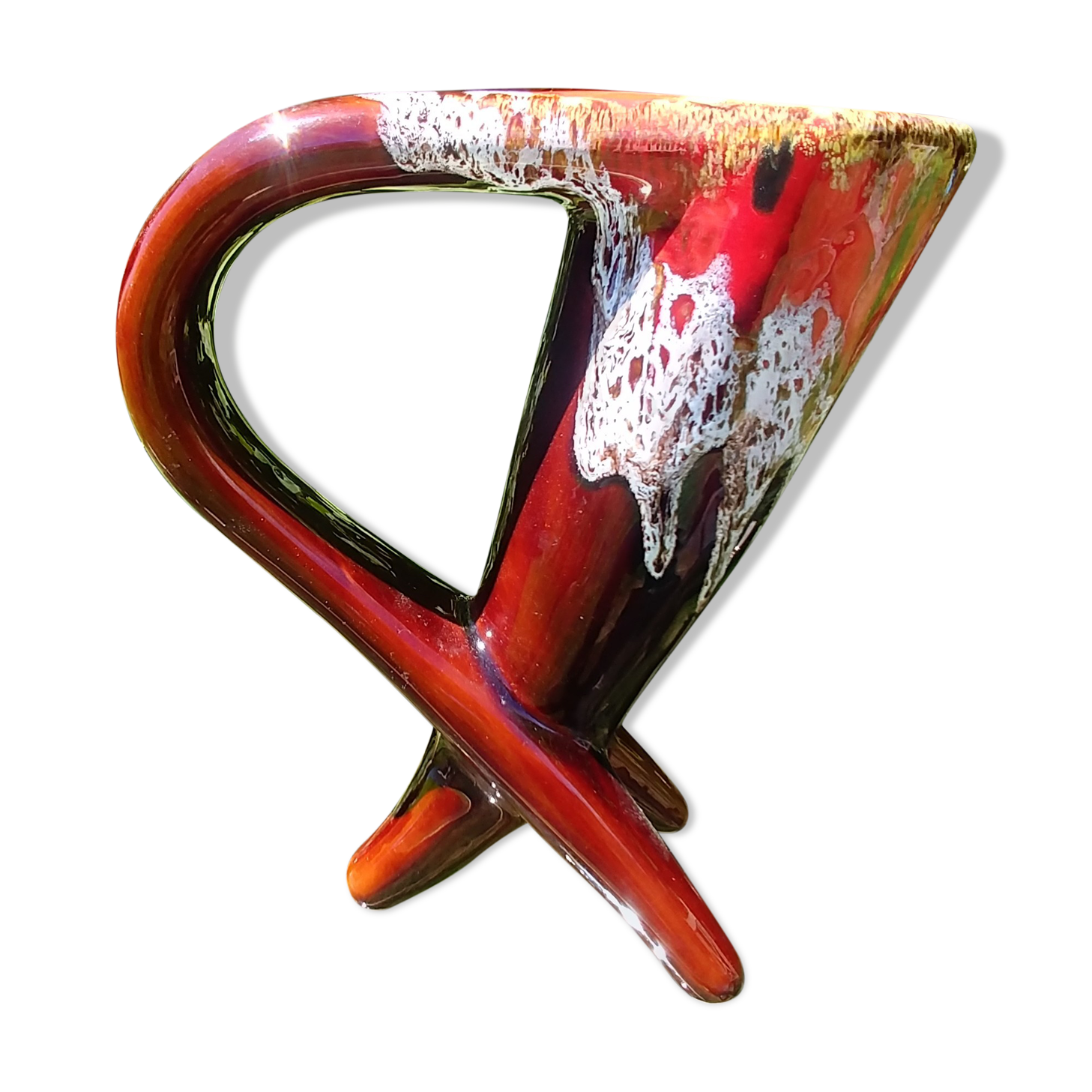 Tripod vase horn shape ceramic glazed Vallauris Vintage way 60s/70s