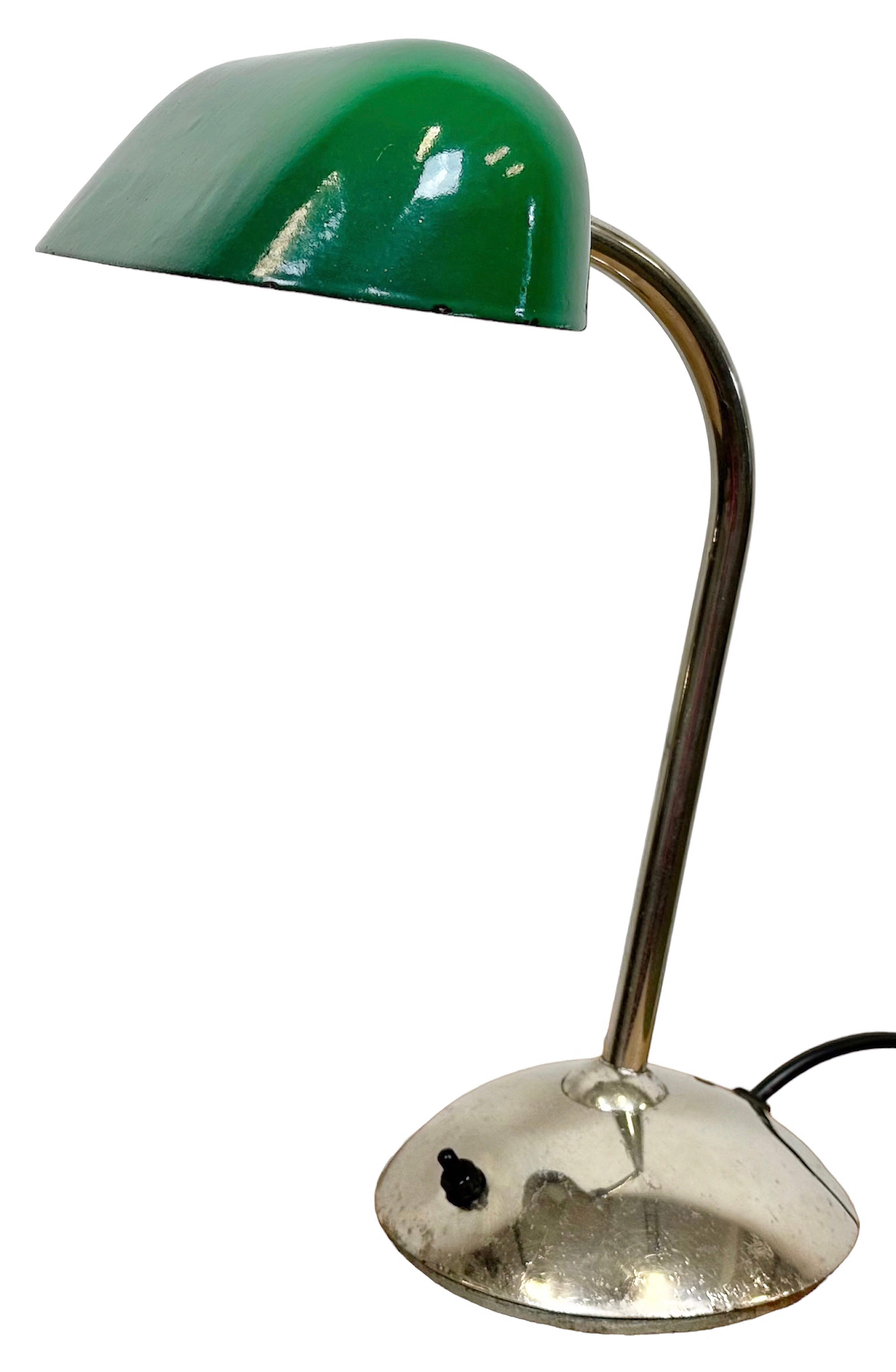 Vintage Green Enamel Bank Lamp, 1950s