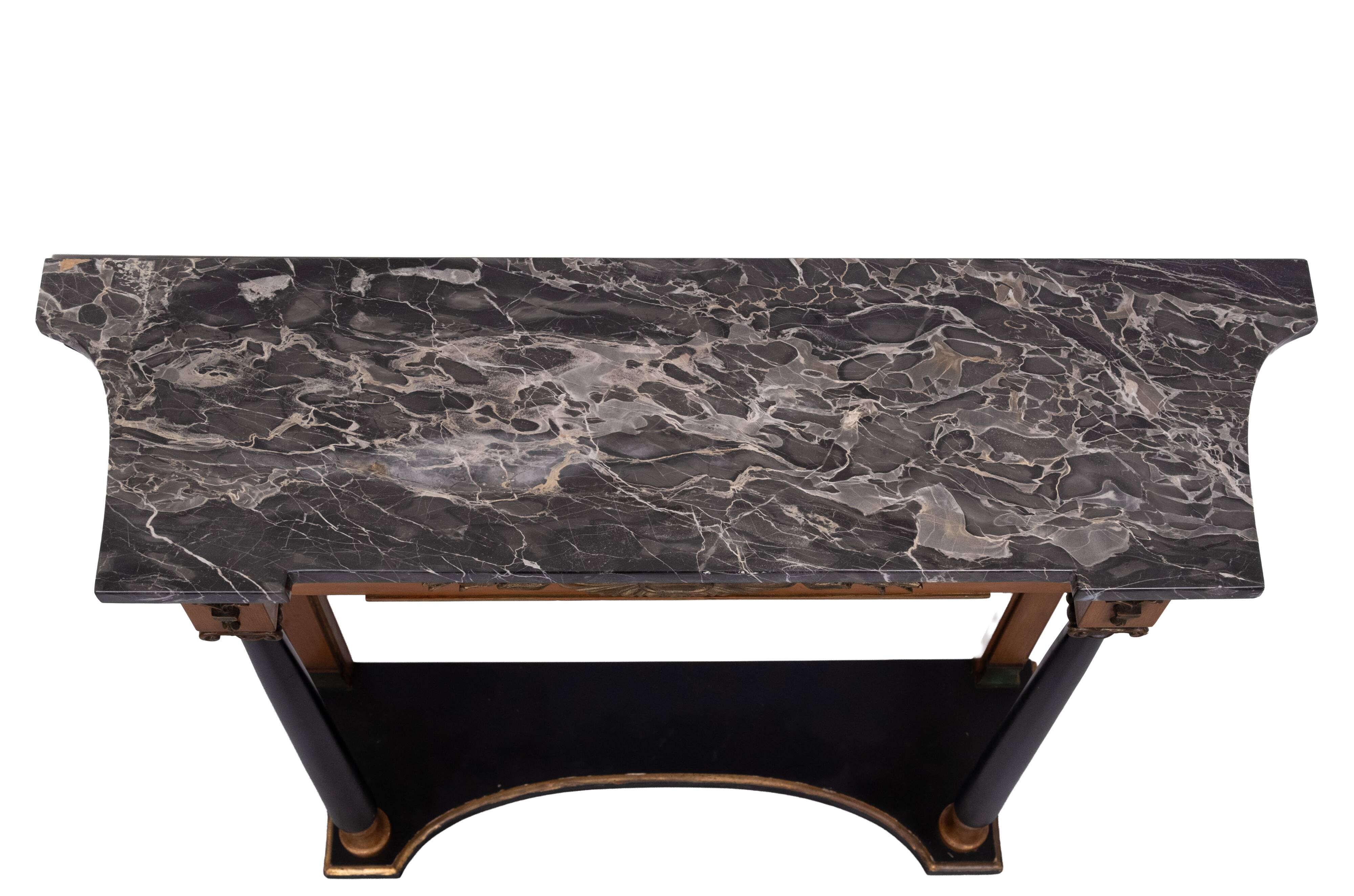 Elegant Italian Console Table, Black Marble Top, 1950s Empire Revival