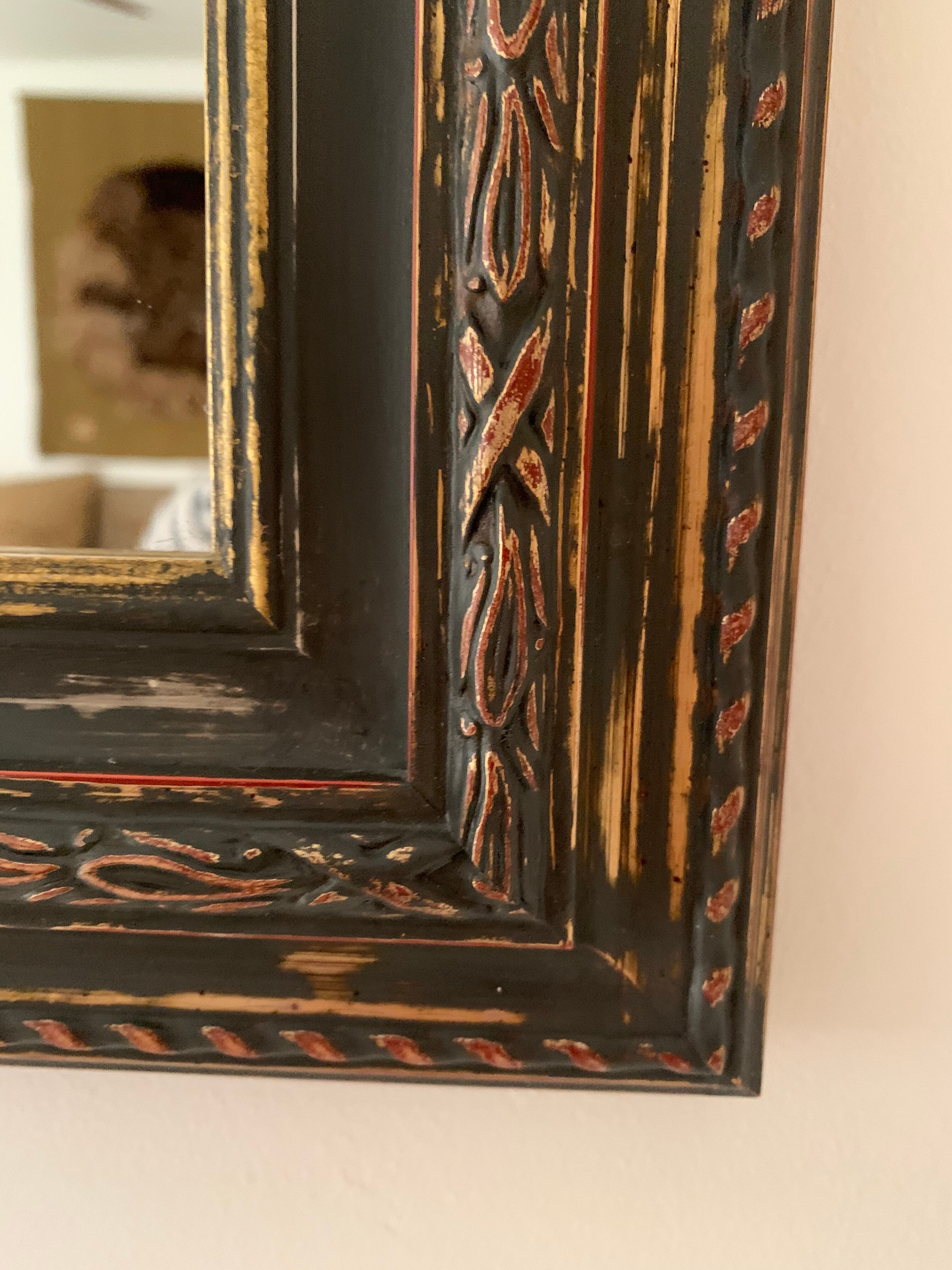 Miroir rectangle ancien lours bois sculpté peint patiné