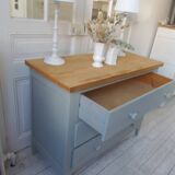 Re-enchanted chest of drawers in verdigris, wooden top protected by varnish. 3 t furniture