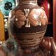 Hungarian pottery vase floral decor brown tone signed mhv