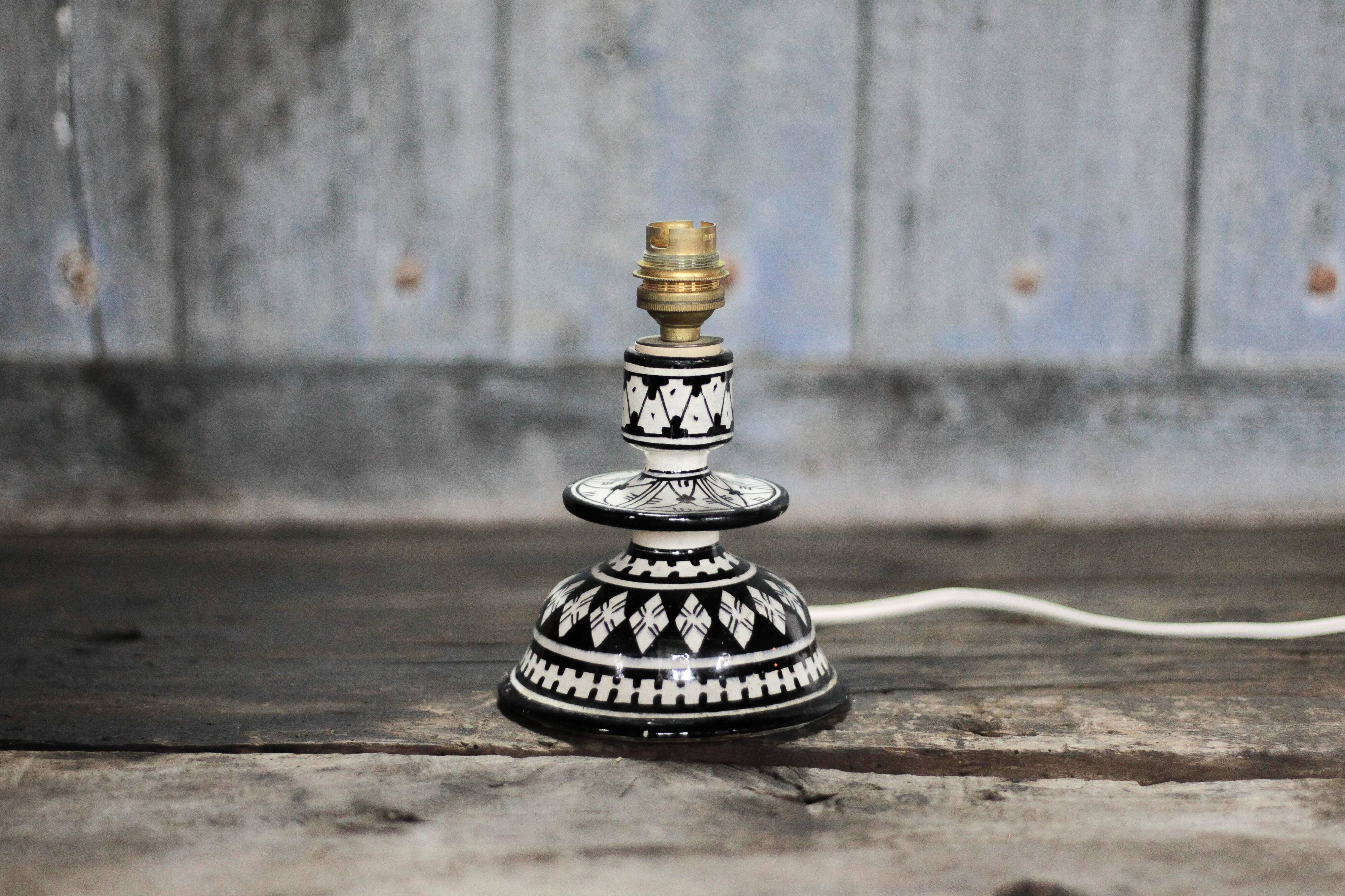 Moroccan glazed terracotta table lamp from Safi, ceramic bedside lamp.