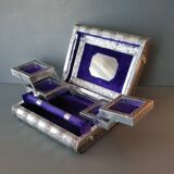 Handcrafted ethnic jewelry box - Hand-pushed silver iron - India - 70's