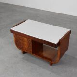 Belgian Art Deco Cabinet in Burl Veneer with Marble and Glass, circa 1930