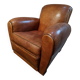 Fauteuil club français vintage en cuir, années 1940–1950 – fauteuil en cuir pleine fleur cognac