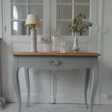 Console, side desk of beautiful craftsmanship re-enchanted in verdigris
