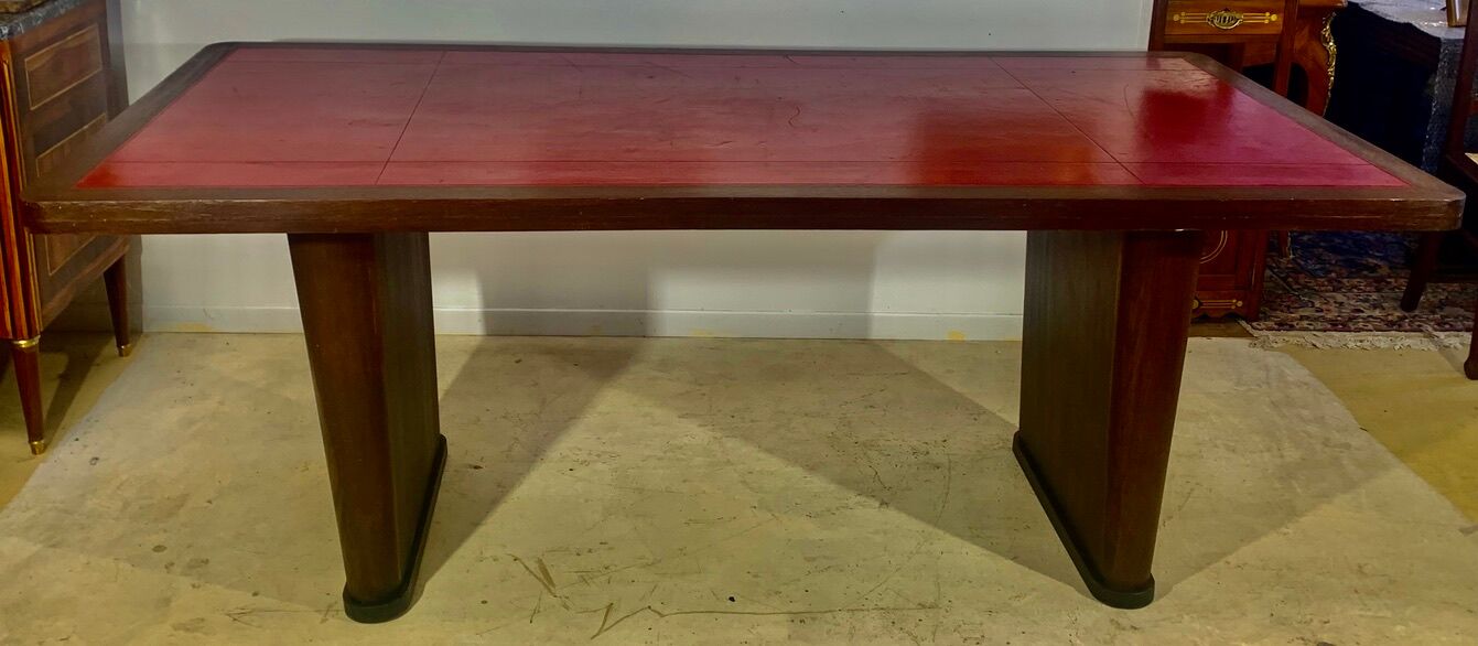 Bureau époque art déco , palissandre, cuir rouge hermes