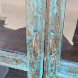 Old blue wooden display case