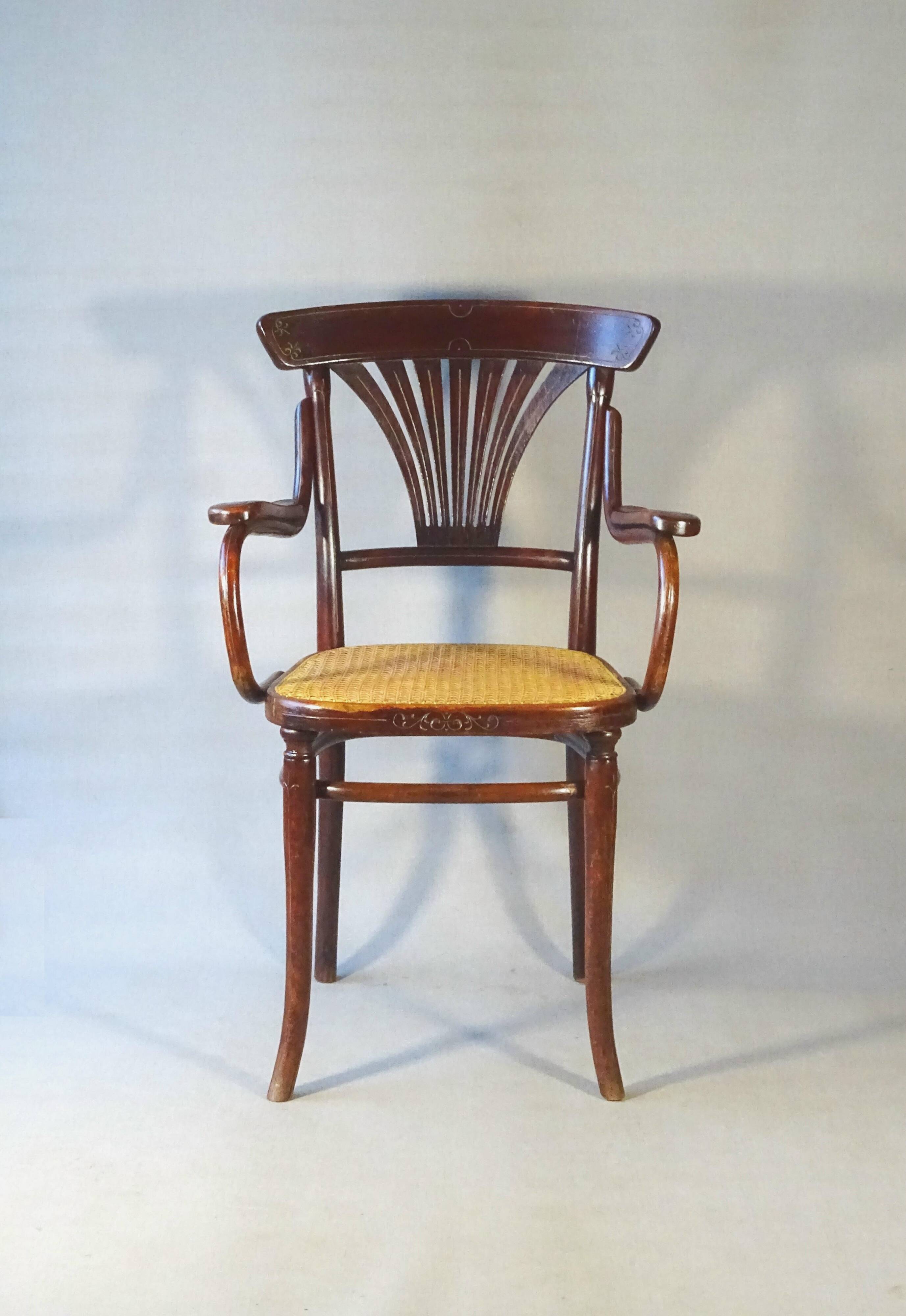 Thonet Armchair No. 221 with bronze decoration, circa 1900 - new caning -