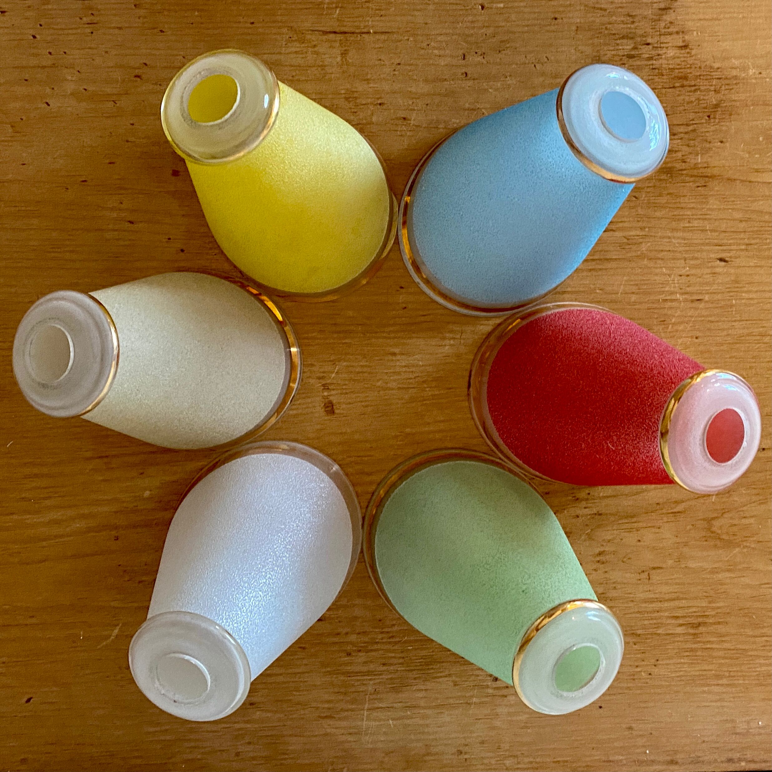 Vintage tulip walker in red sandblasted glass